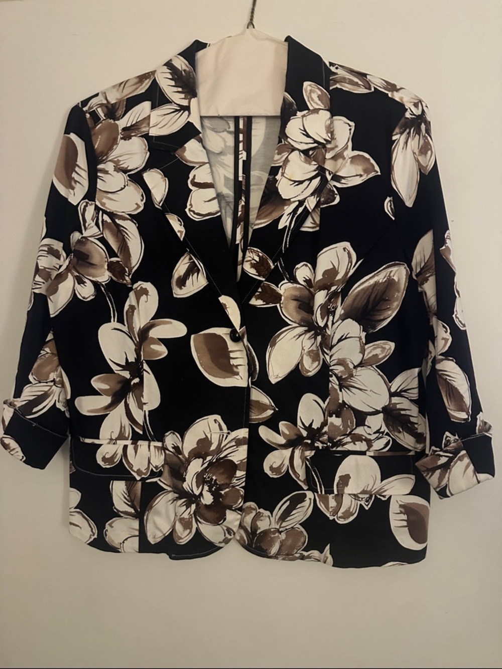 erin london Black Floral Blazer with Cream & Brown Flowers
